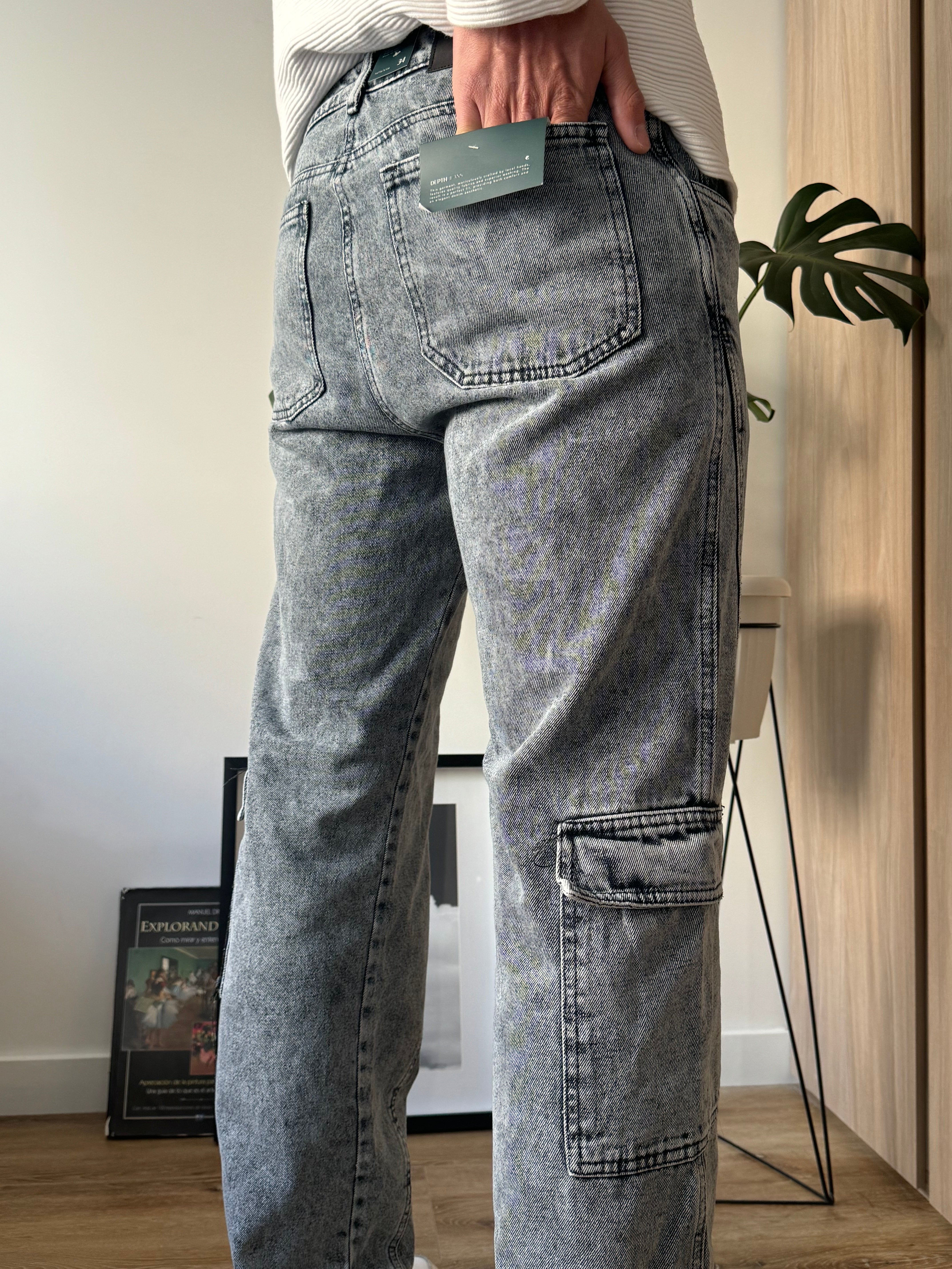 Jean Cargo Gris Jaspe Desgastado