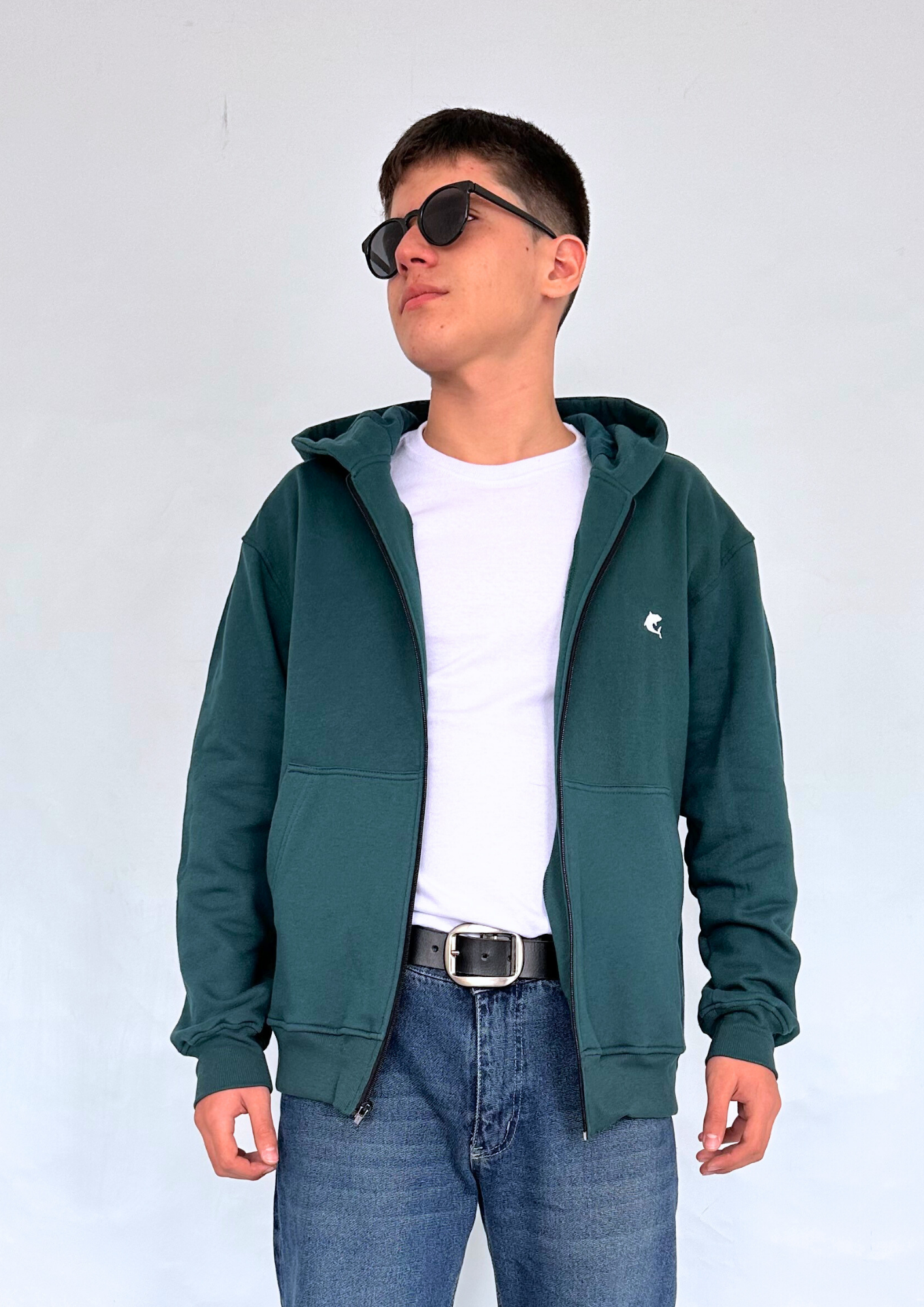 Hoodie Verde Básico Cremallera Oversize