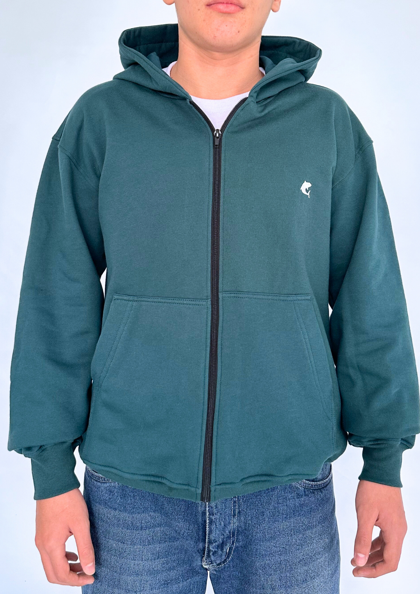 Hoodie Verde Básico Cremallera Oversize