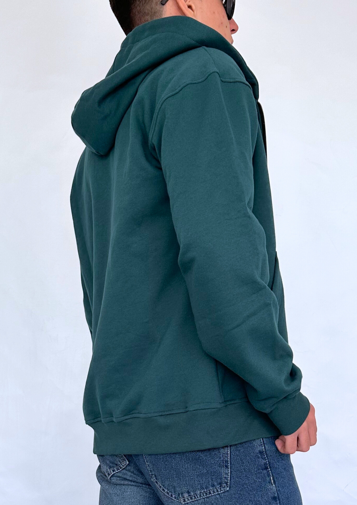 Hoodie Verde Básico Cremallera Oversize