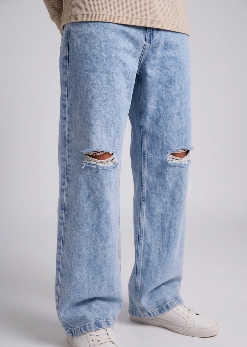 Jean Wide Leg Hielo con Rotos